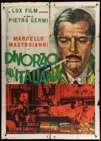 7y561 DIVORCE - ITALIAN STYLE Italian 1p '62 great Ciriello art of Marcello Mastroianni!