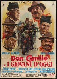 7y566 DON CAMILLO E I GIOVANI D'OGGI Italian 1p '72 wacky Ciriello art of Moschin & Stander!