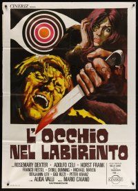 7y582 EYE IN THE LABYRINTH Italian 1p '71 Adolfo Celi, wild giallo art by Sandro Symeoni!