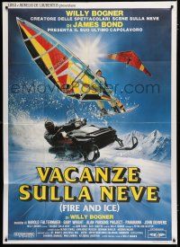 7y593 FIRE & ICE Italian 1p '87 Enzo Sciotti art of windsurfer, snowmobile & hang glider!