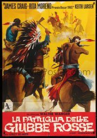 7y603 FORT VENGEANCE Italian 1p R64 different art of Native American Indians attacking on horses!