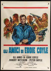 7y611 FRIENDS OF EDDIE COYLE Italian 1p '74 different art of Robert Mitchum & crooks with guns!