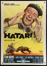 7y645 HATARI Italian 1p '62 Howard Hawks, cool Enzo Nistri art of John Wayne in Africa!