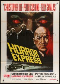 7y662 HORROR EXPRESS Italian 1p '74 different art of Telly Savalas & monsters over train!
