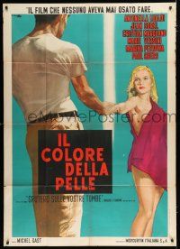 7y670 I SPIT ON YOUR GRAVE Italian 1p '63 different Ciriello art of sexy naked blonde seducing man!
