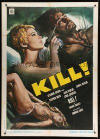 7y693 KILL Italian 1p '71 Casaro art of Jean Seberg pointing gun at Boyd in bed + naked woman!