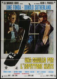 7y698 KLUTE Italian 1p '71 different art of Donald Sutherland & sexy Jane Fonda by Gasparri!