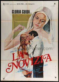 7y705 LA NOVIZIA Italian 1p '75 outrageous art of half-naked nun Gloria Guida by Luca Crovato!