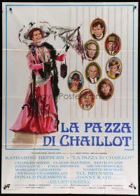 7y736 MADWOMAN OF CHAILLOT Italian 1p '69 different art of Katharine Hepburn & cast portraits!