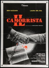 7y798 PROFESSOR Italian 1p '86 Il Camorrista, art of hands shaking over bloody knife & book!