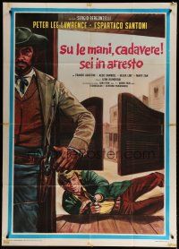 7y807 RAISE YOUR HANDS DEAD MAN YOU'RE UNDER ARREST Italian 1p '71 cool spaghetti western art!
