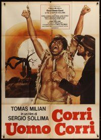 7y827 RUN, MAN, RUN! Italian 1p '68 artwork of cowboy holding knife to guy's throat by Aller!