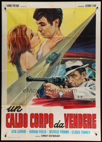 7y840 SCHWARZER MARKT DER LIEBE Italian 1p '66 cool art of sexy lovers & guy with gun in car!