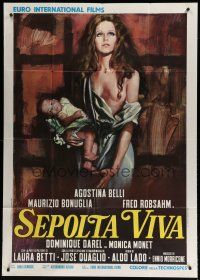 7y848 SEPOLTA VIVA Italian 1p '73 art of sexy half-naked Agostina Belli holding baby!