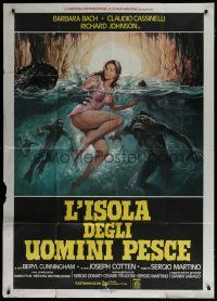 7y865 SOMETHING WAITS IN THE DARK Italian 1p '78 cool art of sexy girl being attacked by monsters!