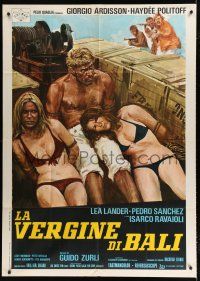 7y929 VIRGIN OF BALI Italian 1p '72 art of Ardisson tied up with girls in bikinis by Ciriello!