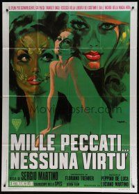 7y930 WAGES OF SIN Italian 1p '69 cool artwork of three sexy ladies by Giuliano Nistri!