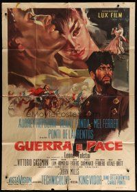 7y932 WAR & PEACE Italian 1p '56 Audrey Hepburn, Henry Fonda & Ferrer, different Biffignandi art!