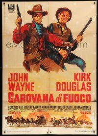 7y936 WAR WAGON Italian 1p '67 cowboys John Wayne & Kirk Douglas, different art by Olivetti!