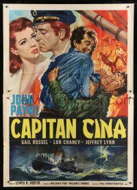 7y311 CAPTAIN CHINA Italian 2p R63 different art of John Payne & Gail Russell by Renato Casaro!