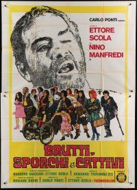 7y326 DOWN & DIRTY Italian 2p '76 Ettore Scola's Brutti sporchi e cattivi, cool cast portrait art!