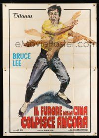 7y335 FISTS OF FURY Italian 2p '73 different Ciriello art of kung fu master Bruce Lee in motion!