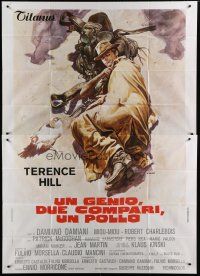 7y339 GENIUS, TWO FRIENDS & AN IDIOT Italian 2p '75 Damiani & Leone, Casaro art of Terence Hill!