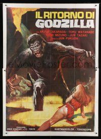 7y342 GODZILLA VS. THE SEA MONSTER Italian 2p R77 completely different Crovato art of King Kong!
