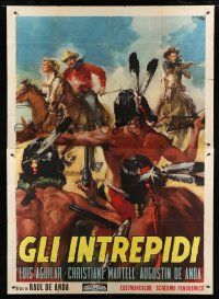 7y373 LA ESTAMPIDA Italian 2p '62 different Ciriello art of cowboys & Native American Indians!