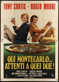 7y388 MISSION MONTE CARLO Italian 2p '74 art of Roger Moore & Tony Curtis by Renato Casaro!
