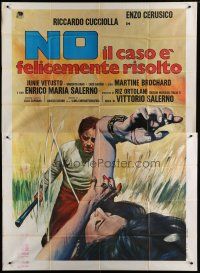 7y396 NO, THE CASE IS HAPPILY RESOLVED Italian 2p '73 wild artwork of woman being beaten!