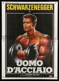 7y411 PUMPING IRON Italian 2p '86 best Enzo Sciotti art of Arnold Schwarzenegger lifting weights!