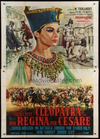 7y414 QUEEN FOR CAESAR Italian 2p '62 art of sexy Pascale Petit as Cleopatra by Renato Casaro!