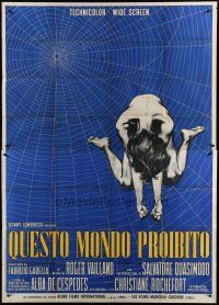 7y415 QUESTO MONDO PROIBITO Italian 2p '63 wild art of naked woman in spider web, Forbidden World!