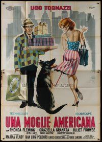 7y421 RUN FOR YOUR WIFE Italian 2p '65 Polidoro's Una moglie americana, wife-shopping, Symeoni art