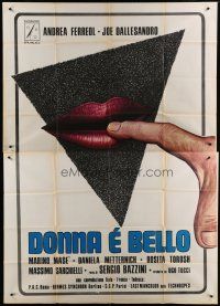 7y455 WOMAN & LOVER Italian 2p '74 Joe Dallesandro, Donna e Bello, art of finger touching lips!
