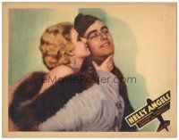7z430 HELL'S ANGELS LC R37 great close up of Jean Harlow in jewels & fur kissing James Hall!