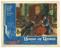 7z459 HOUSE OF USHER LC #1 '60 Mark Damon & Myrna Fahey barely escape falling chandelier!