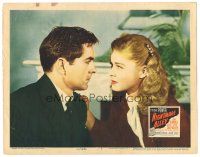 7z651 NIGHTMARE ALLEY LC #3 '47 close up of carnival barker Tyrone Power with Helen Walker!