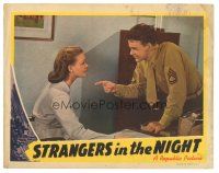 7z843 STRANGERS IN THE NIGHT LC '44 William Terry points finger at nurse Virginia Grey!