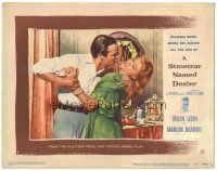 7z846 STREETCAR NAMED DESIRE LC #5 '51 great close up of brute Marlon Brando pawing Vivien Leigh!
