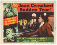 7z848 SUDDEN FEAR LC #8 '52 close up of Joan Crawford looking out window onto the street!