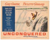7z923 UNCONQUERED LC #4 R55 image of Gary Cooper & Paulette Goddard going over falls in canoe!