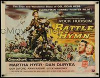 8b025 BATTLE HYMN style A 1/2sh '57 art of Rock Hudson as clergyman turned fighter pilot!