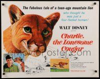8b064 CHARLIE THE LONESOME COUGAR 1/2sh '67 Walt Disney, art of smiling teen-age mountain lion!