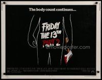 8b105 FRIDAY THE 13th PART II 1/2sh '81 summer camp slasher horror sequel, body count continues!