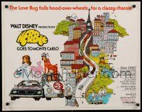 8b138 HERBIE GOES TO MONTE CARLO 1/2sh '77 Disney, the Love Bug falls hood-over-wheels!