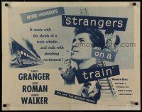 8b337 STRANGERS ON A TRAIN 1/2sh R57 Farley Granger & Robert Walker in murder pact, Hitchcock!