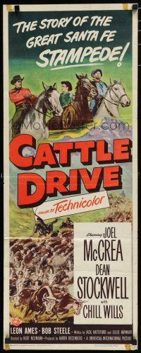 8b481 CATTLE DRIVE insert '51 Joel McCrea & Dean Stockwell in the great Santa Fe stampede!