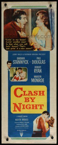 8b493 CLASH BY NIGHT insert '52 Fritz Lang, Barbara Stanwyck, Douglas, Ryan, Marilyn Monroe shown!